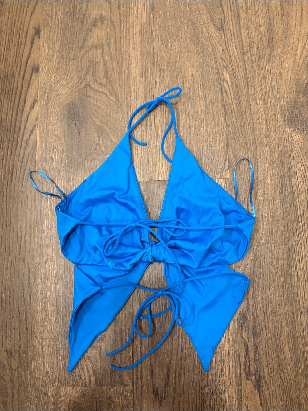 BERSHKA Butterfly Electric Blue Halter Tie-Front Top - Picture 2 of 2